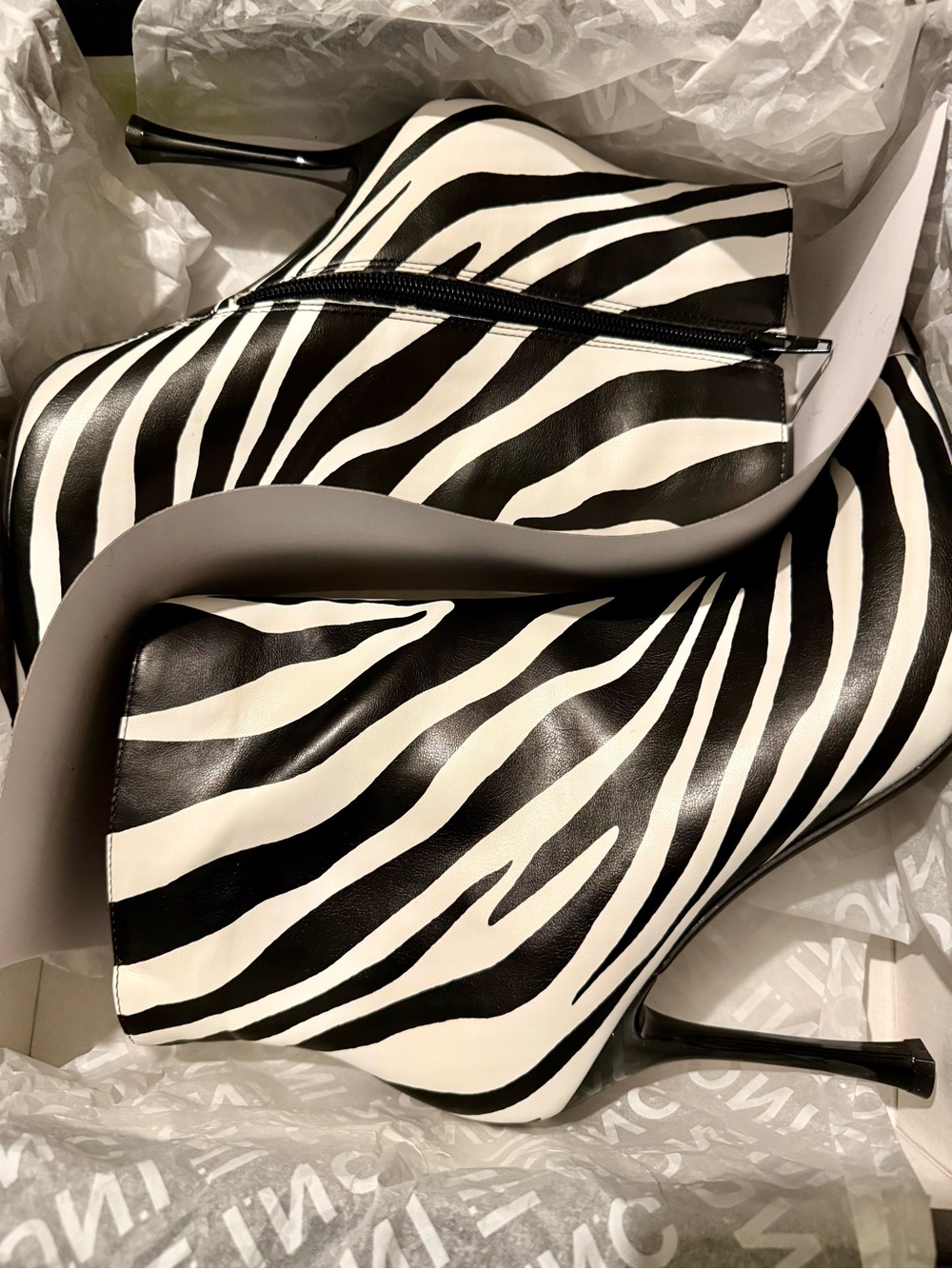 INC International Concepts Black and White Zebra Ankle Boots